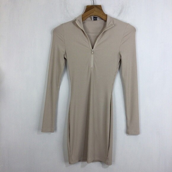 Princess Polly Womens Kiara Bodycon Shirt Dress Beige Size 2 - Picture 3 of 7
